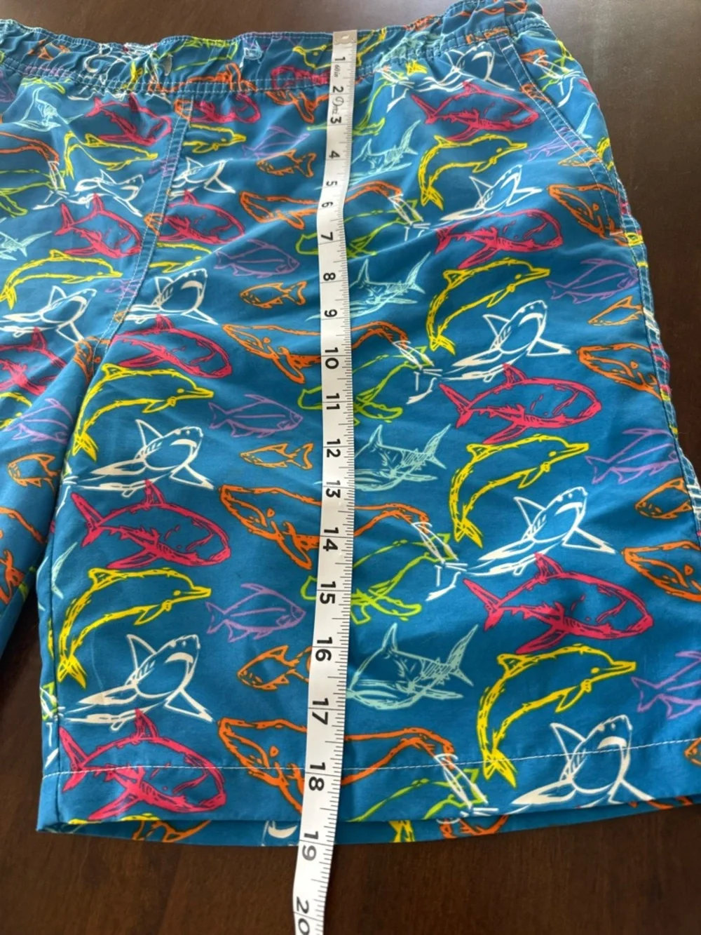 Peter Millar Shark Print Swim Trunks Blue Multicolor Size By Measurements - Picture 6 of 6